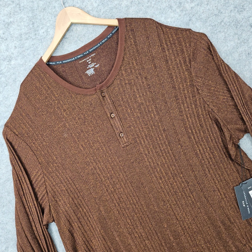 NEW Shaquille O'Neal XLG Henley Men's Brown Size 3XLT Ribbed Long Sleeve Shirt